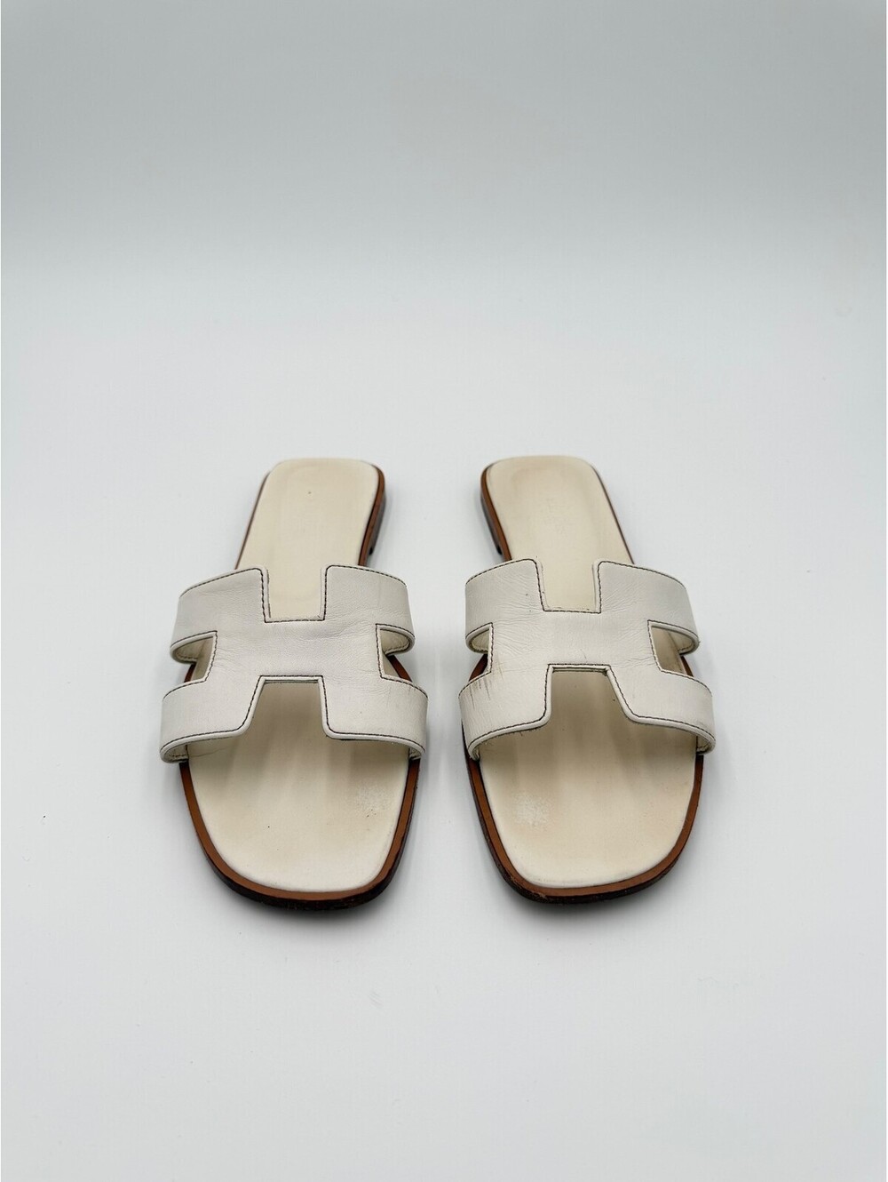 Hermes Oran White Leather Sandals Womens Size 11/41